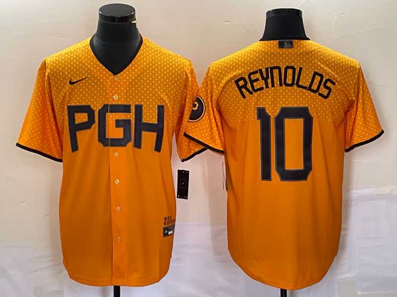 Men%27s Pittsburgh Pirates #10 Bryan Reynolds Gold 2023 City Connect Stitched Jersey 1